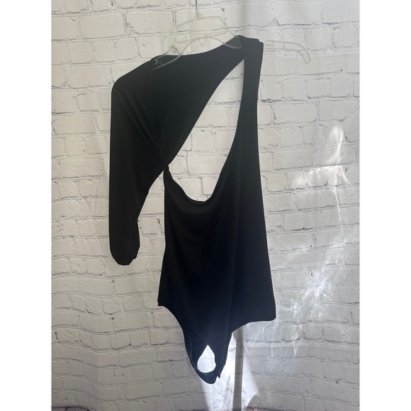 Fashion‎ Nova One Shoulder Bodysuit Cutout Long Sleeve Top Black 1X - Picture 1 of 5